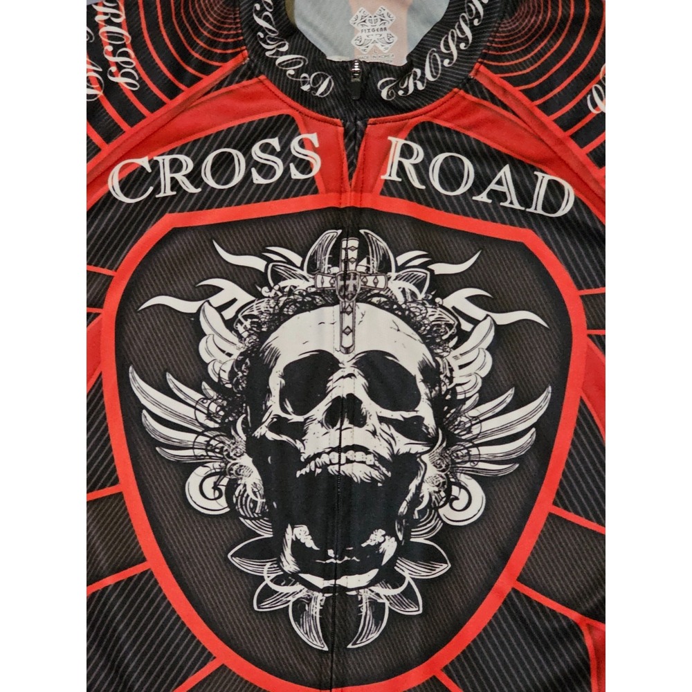 FixGear Cyclist Jersey Large Crossroad Skull Print Full Zip Short Sleeve - Picture 2 of 6